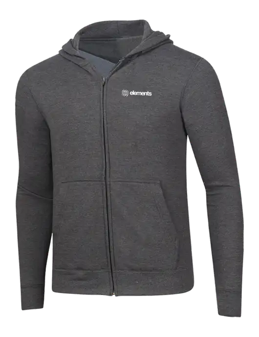 Dark Heather Grey 8.5 oz Ring Spun Zip Hooded Sweatshirt w/Elements Logo