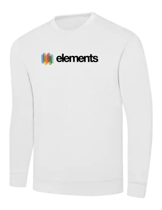 White 7.8 oz Ring Spun Crew Sweatshirt w/Elements Logo