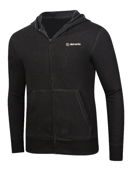 Full-Zip Black Heavyweight Hooded Sweatshirt w/Elements Logo