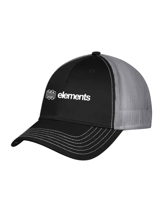 Black & Grey Mesh Trucker Cap Snap Back w/Elements Logo