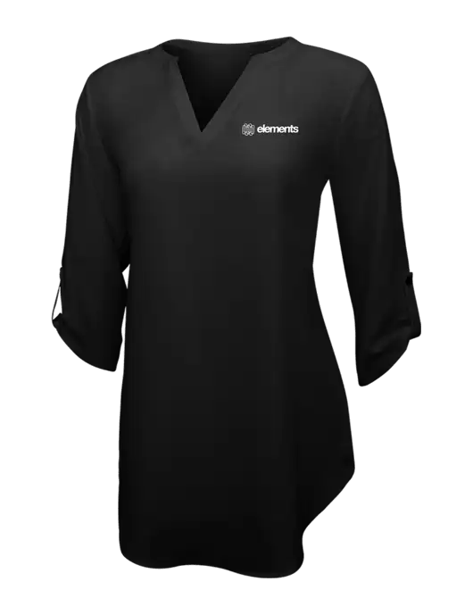 Womens Black 3/4 Sleeve Tunic Blouse w/Elements Logo