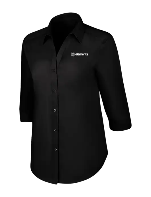 Womens Black 3/4 Sleeve Carefree Poplin Shirt w/Elements Logo