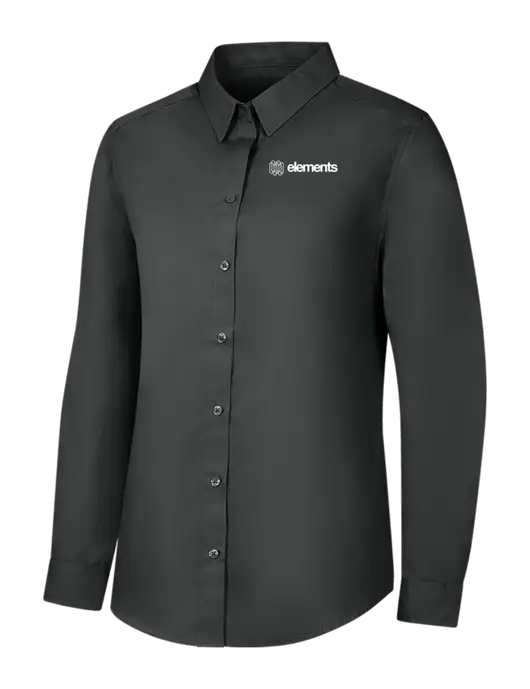 Womens Dark Grey Long Sleeve Carefree Poplin Shirt w/Elements Logo