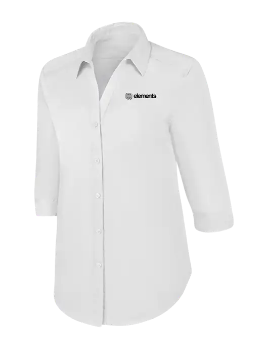 Womens White 3/4 Sleeve Carefree Poplin Shirt w/Elements Logo