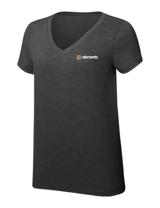 Womens Simply Soft V-Neck Black Frost 4.5oz  Poly/Combed Ring Spun Cotton T-Shirt w/Elements Logo