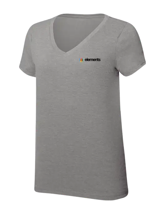 Womens Simply Soft V-Neck Grey Frost 4.5oz  Poly/Combed Ring Spun Cotton T-Shirt w/Elements Logo