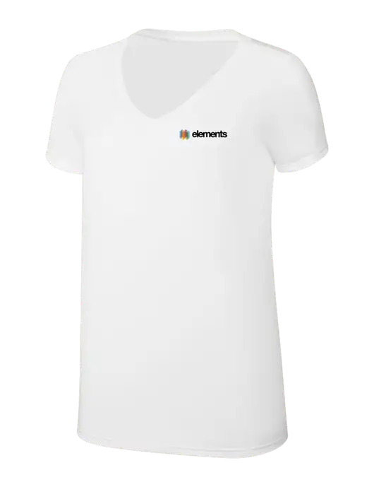 Womens Simply Soft V-Neck White 4.5oz  Poly/Combed Ring Spun Cotton T-Shirt w/Elements Logo