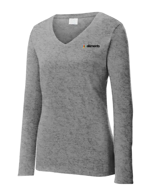 Womens  V-Neck Ring Spun Grey Heather 4.5 oz Long Sleeve T-Shirt w/Elements Logo
