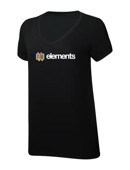 Womens Simply Soft V-Neck Black 4.5oz  Poly/Combed Ring Spun Cotton T-Shirt w/Elements Logo