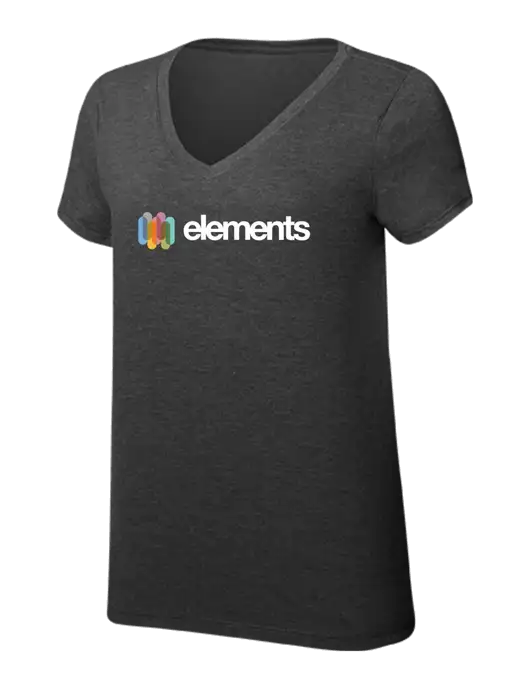 Womens Simply Soft V-Neck Black Frost 4.5oz  Poly/Combed Ring Spun Cotton T-Shirt w/Elements Logo