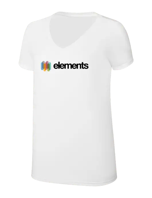 Womens Simply Soft V-Neck White 4.5oz  Poly/Combed Ring Spun Cotton T-Shirt w/Elements Logo