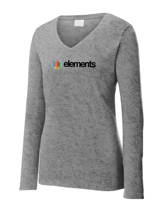 Womens  V-Neck Ring Spun Grey Heather 4.5 oz Long Sleeve T-Shirt w/Elements Logo