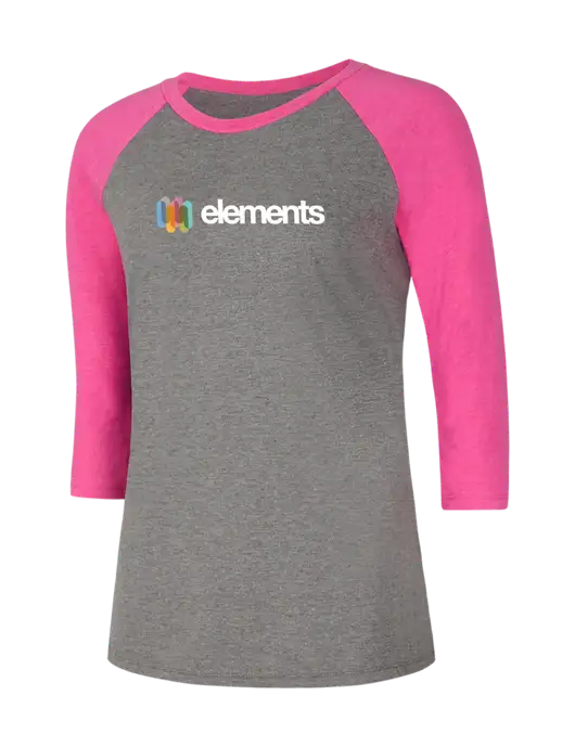 Womens Simply Soft 3/4 Sleeve Fuchsia Frost/Grey Frost Ring Spun Cotton T-Shirt w/Elements Logo
