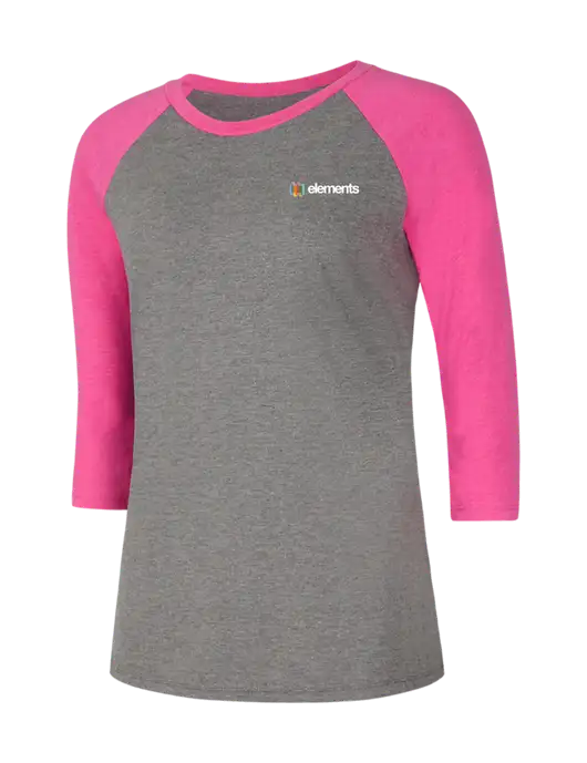 Womens Simply Soft 3/4 Sleeve Fuchsia Frost/Grey Frost Ring Spun Cotton T-Shirt w/Elements Logo